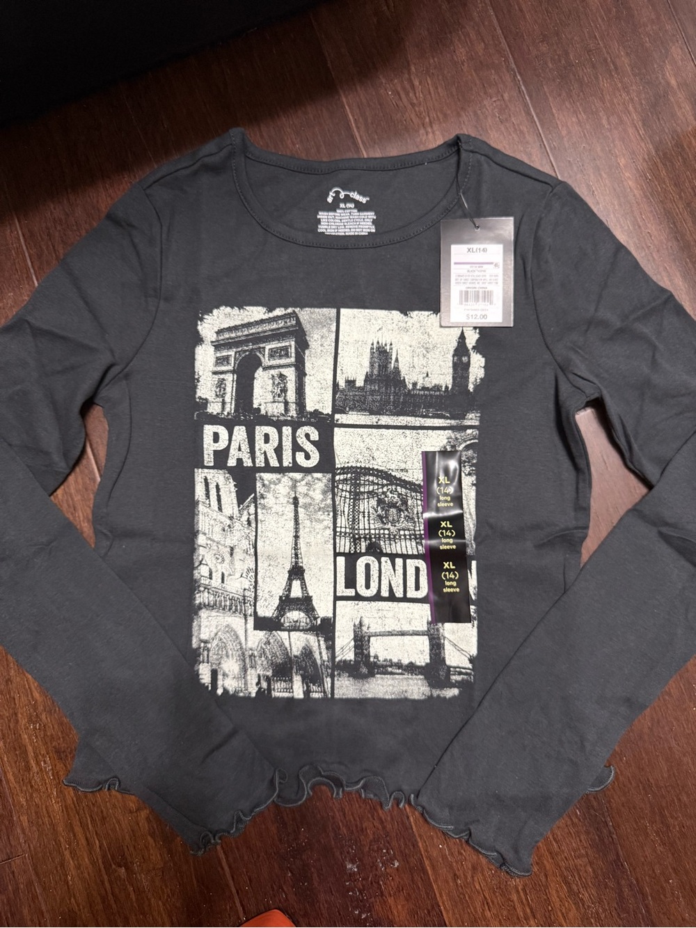 NWT Art Class (XL 14) Black Long Sleeve Tee with Paris Graphic